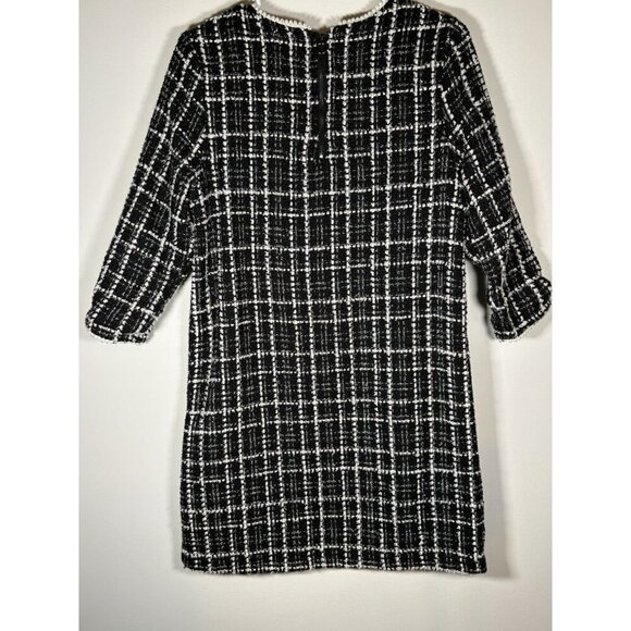 GILLI Plaid Tweed Shift Dress Classic Quiet Luxury Black and White Size Small - Picture 5 of 7